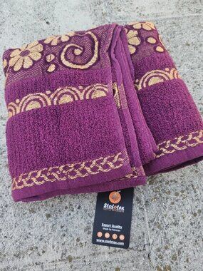 Luxury Towel Bath Towel Purple Tone Cotton Gold Tone Embroidered Long Towel New